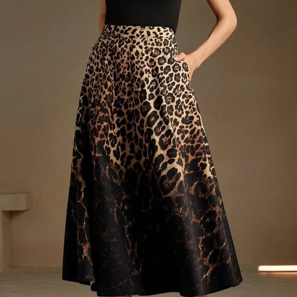 Black Elegant Women's Urban Chic Leopard Ombre Skirt - Picture 3 of 7
